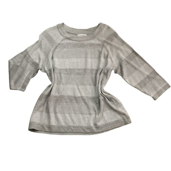 VTG SAG HARBOR Woman Plus Sz 1X Silver Metallic Striped Tunic Knit Top 184H - Picture 1 of 7